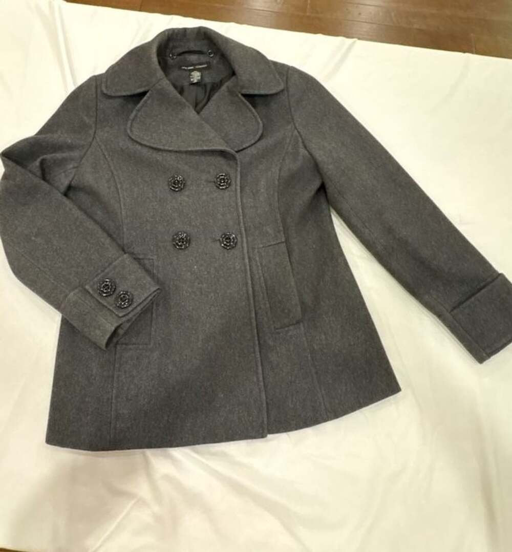 New York & Company Pea Coat Size 10 Gray Wool Blend Double Breasted